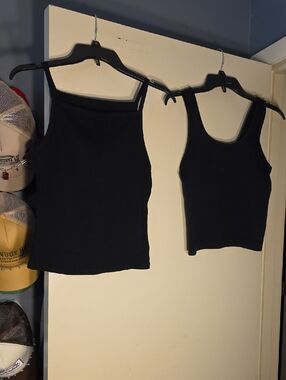a new day Black Tank Top Pair - Ribbed Scoop & Cropped Seamless Tank Top